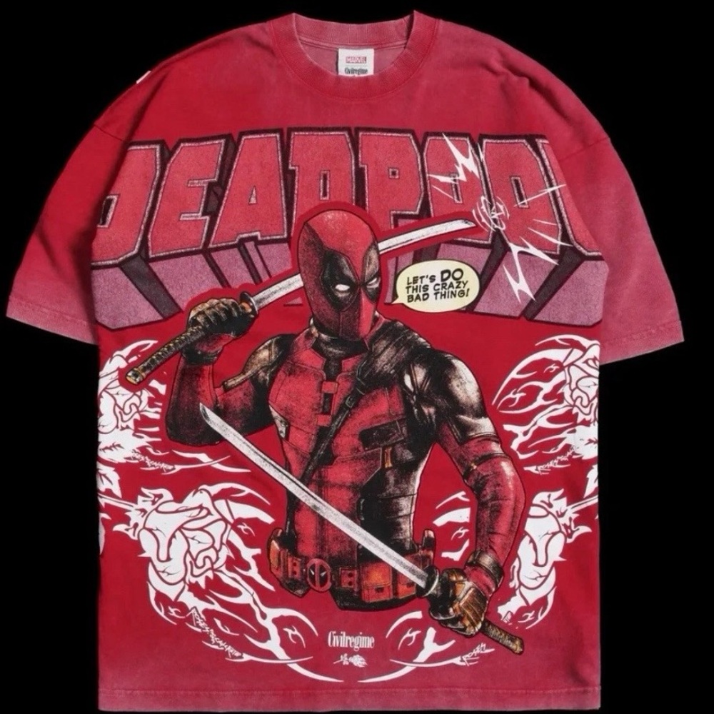 NEW IN BAG CIVIL REGIME MARVEL DEADPOOL VINTAGE ROSE RED OVERSIZED TEE
